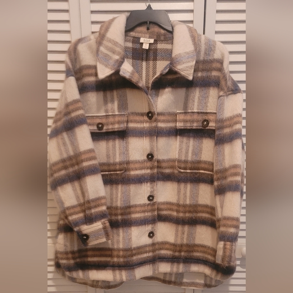 a.n.a Fleece Nuetral Plaid Jacket 2XL - Picture 3 of 6